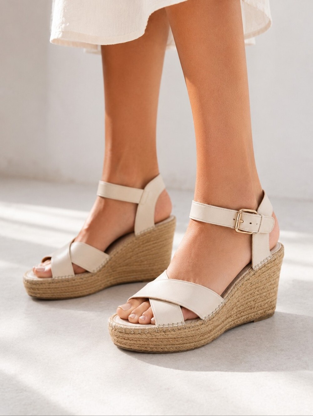 Coach Primrose Cream Leather Espadrille Wedge Sandals 9B